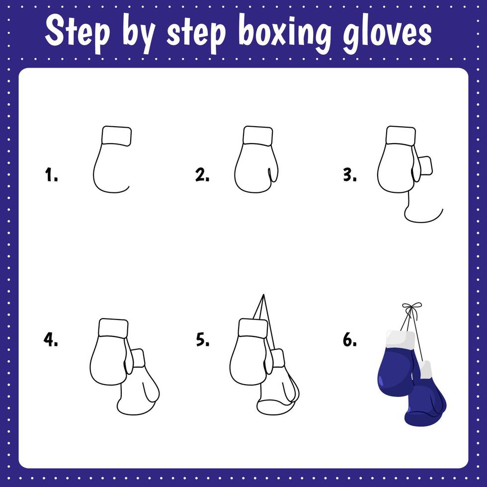 Step by step drawing illustration. Boxing gloves. vector
