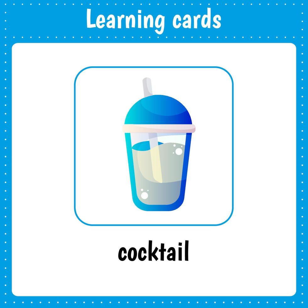 Learning cards for kids. Cocktail. Lemonade. vector