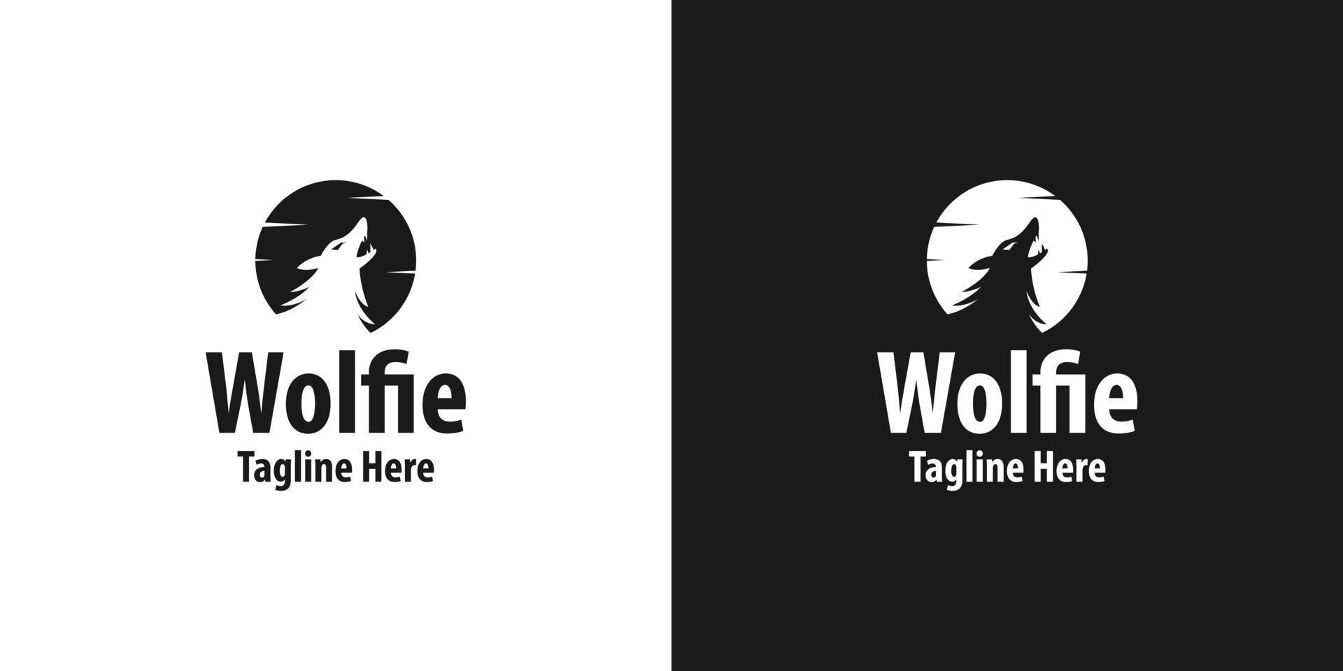 silhouette illustration of Howling Wolf with Moon logo design vector
