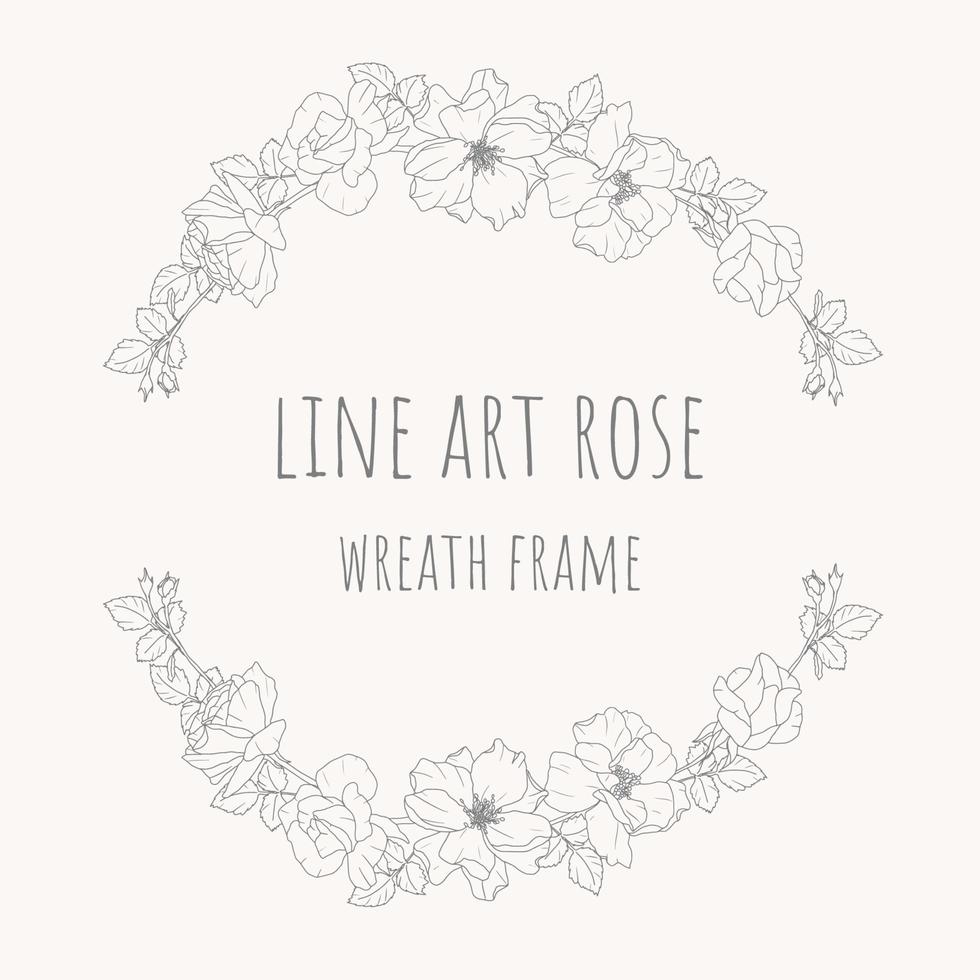 doodle line art rose flower bouquet wreath frame with copy space for textdoodle line art rose flower bouquet wreath frame vector