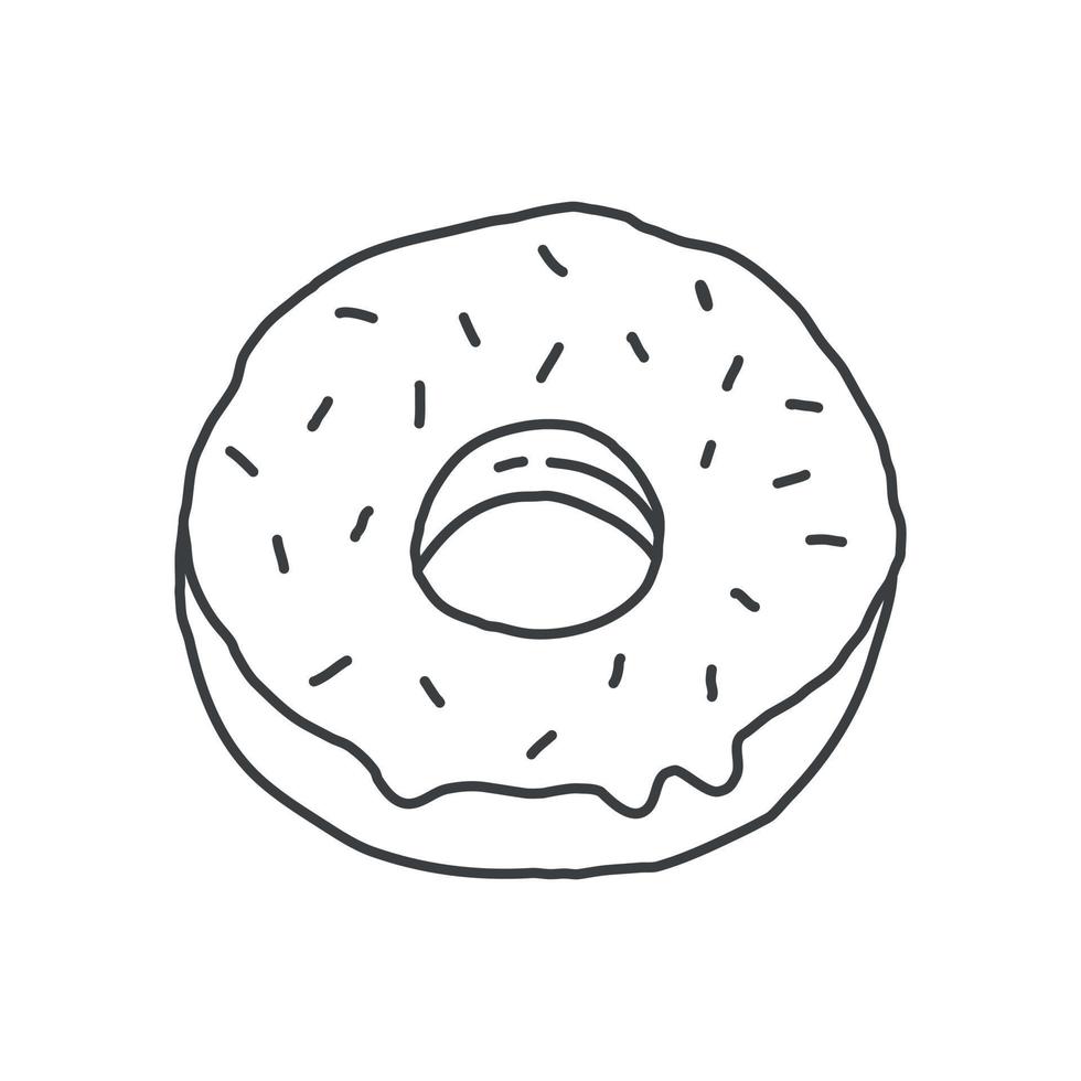 A donut in a simple linear doodle style. Vector isolated food illustration.