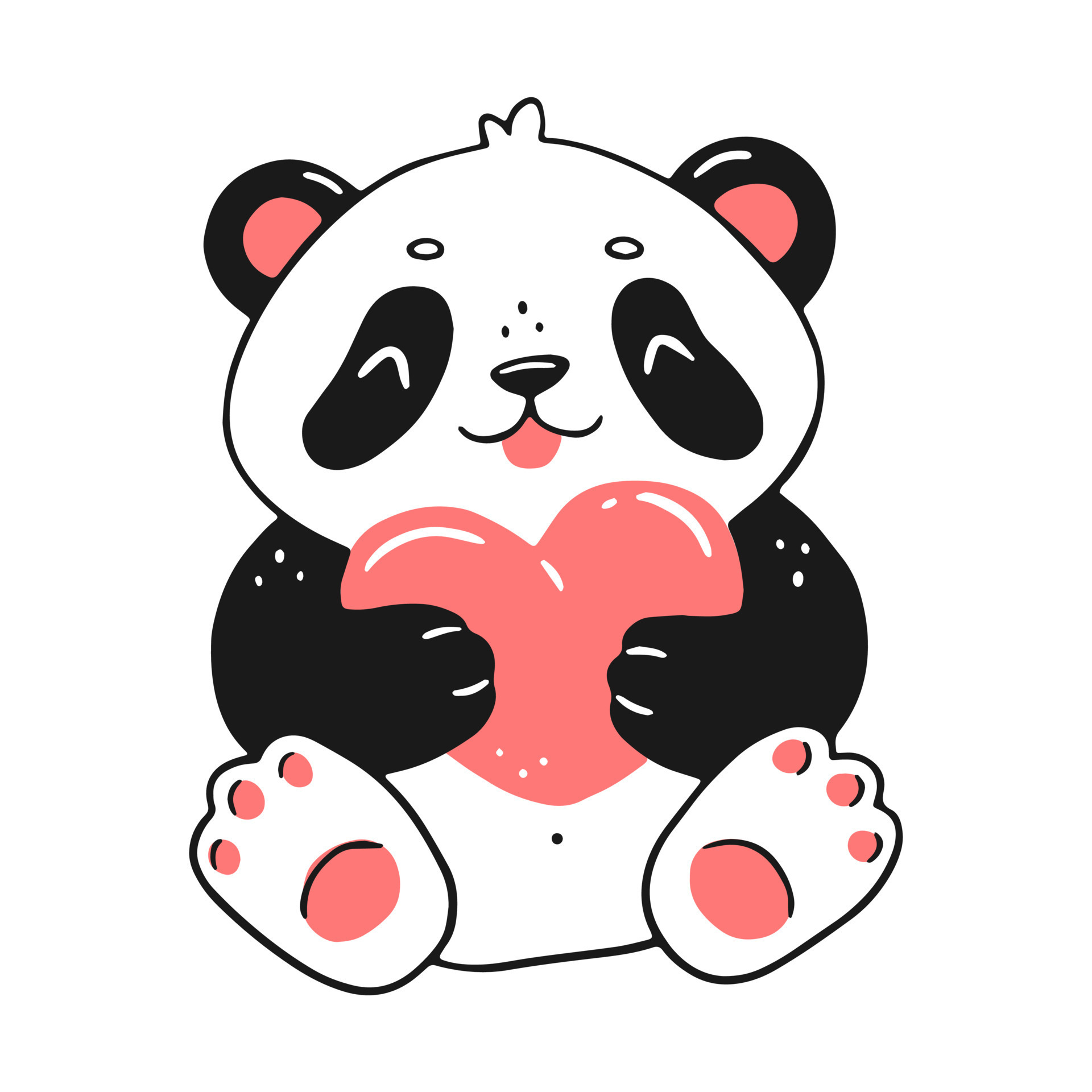 Cute sitting happy panda with a heart in cartoon linear style. Vector  isolated illustration. 7801713 Vector Art at Vecteezy