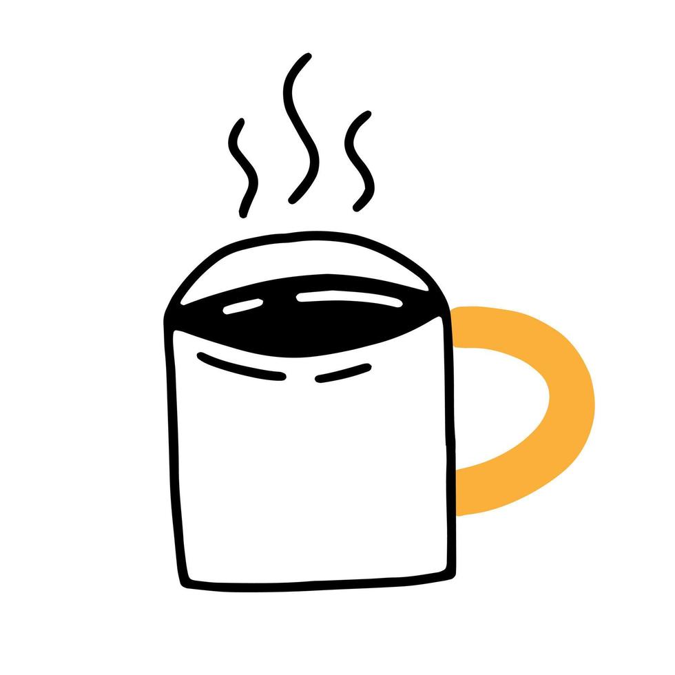 A mug with a hot drink in a simple linear doodle tsil. Vector food isolated illustration.