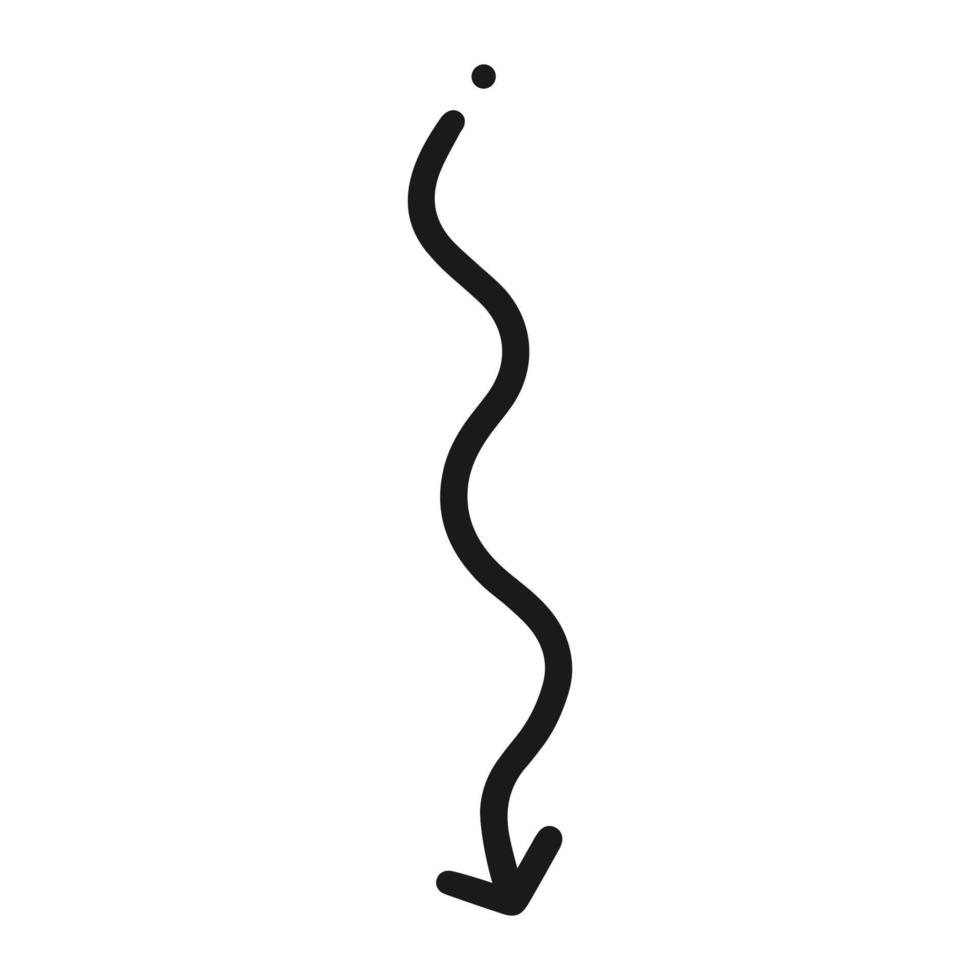 Wavy down arrow isolated on a white background. Vector illustration.