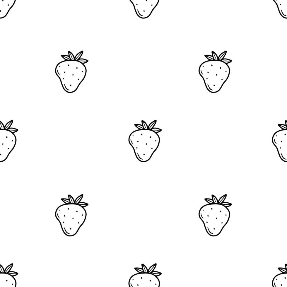 Black and white seamless pattern with strawberries in doodle style. Vector illustration background.