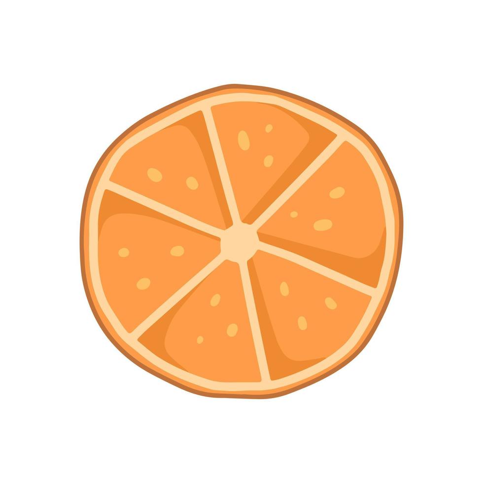 Round slice of orange in cartoon style. Vector isolated fruit food illustration.