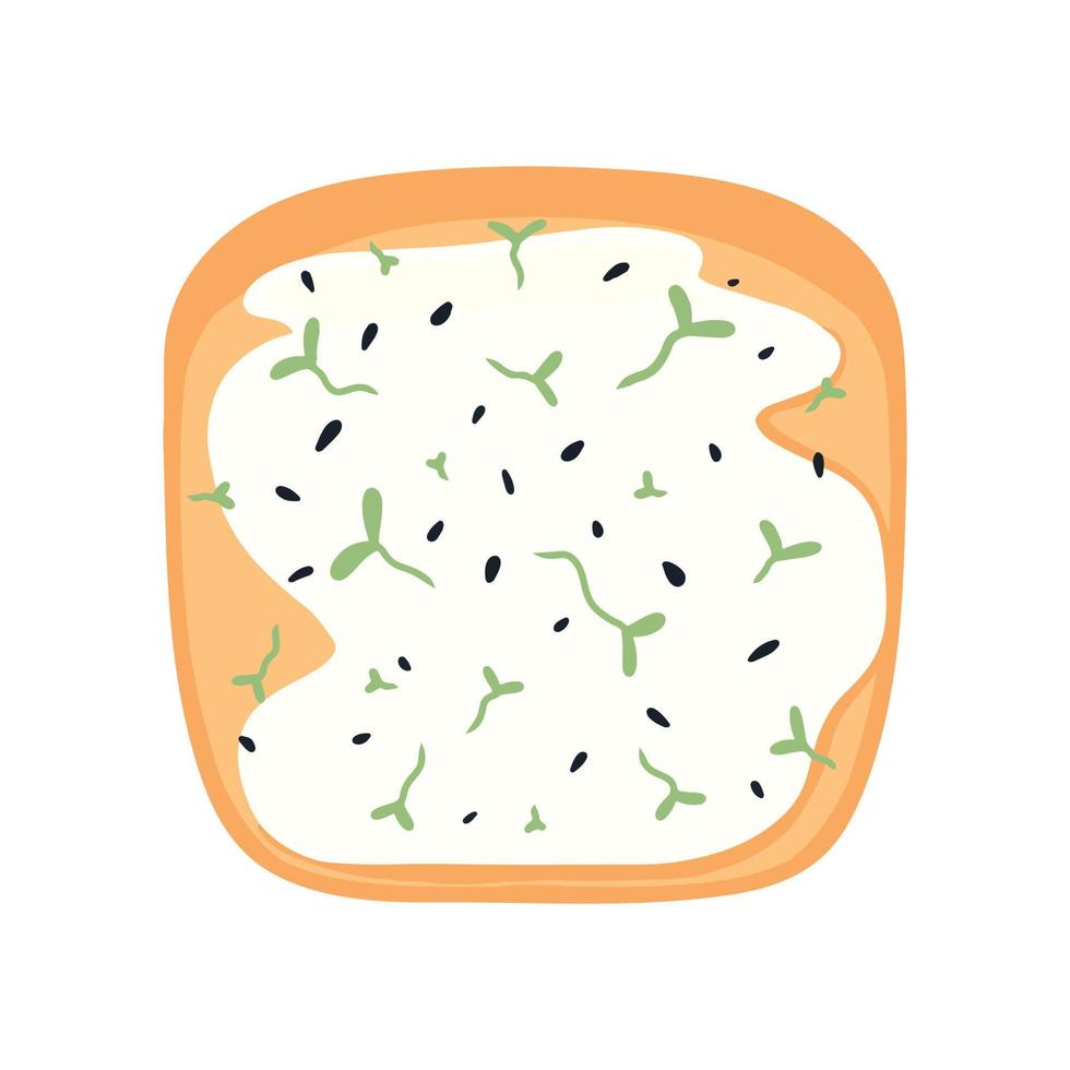 sándwich con semillas, brotes y requesón. tostadas con verduras. comida vegetariana. ilustración vectorial en estilo de dibujos animados. desayuno saludable vector