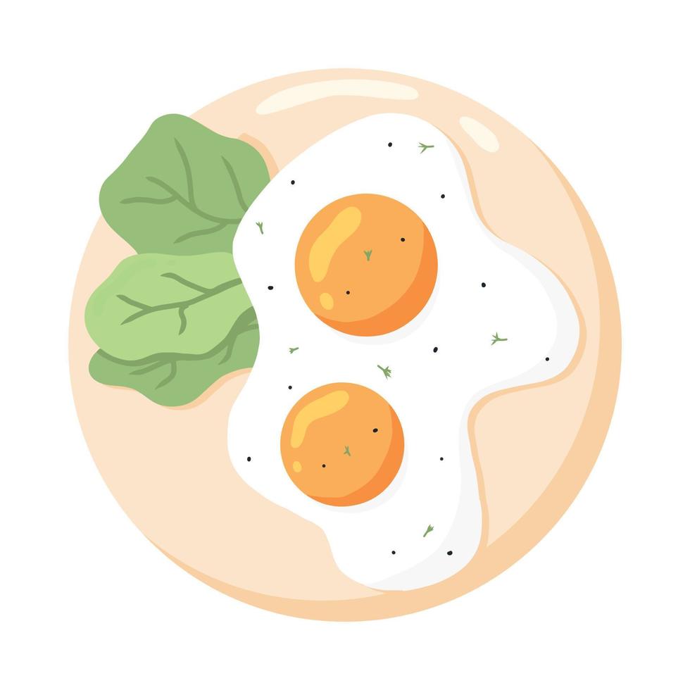 Eggs on a plate. Fried eggs with vegetables .English delicious breakfast. Omelet .Vector illustration in cartoon style. vector