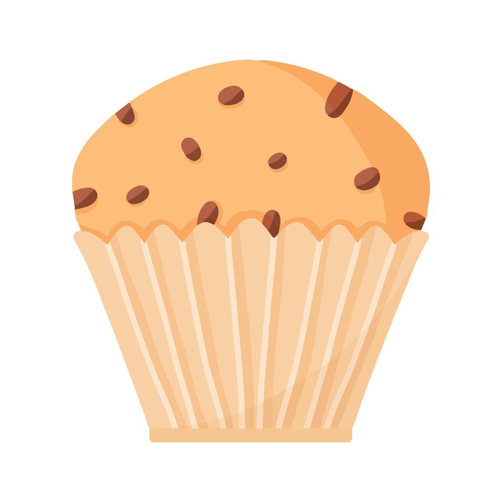 Delicious beautiful cupcake with raisins. Home muffin. Appetizing dessert for birthdays, weddings and other holidays. Logo for bakeries. Vector illustration.