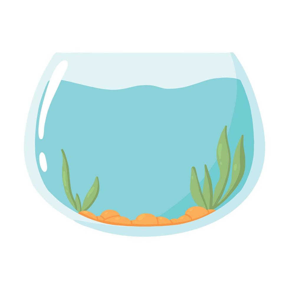 Rectangular aquarium. Empty aquarium with algae. Vector illustration in cartoon style.