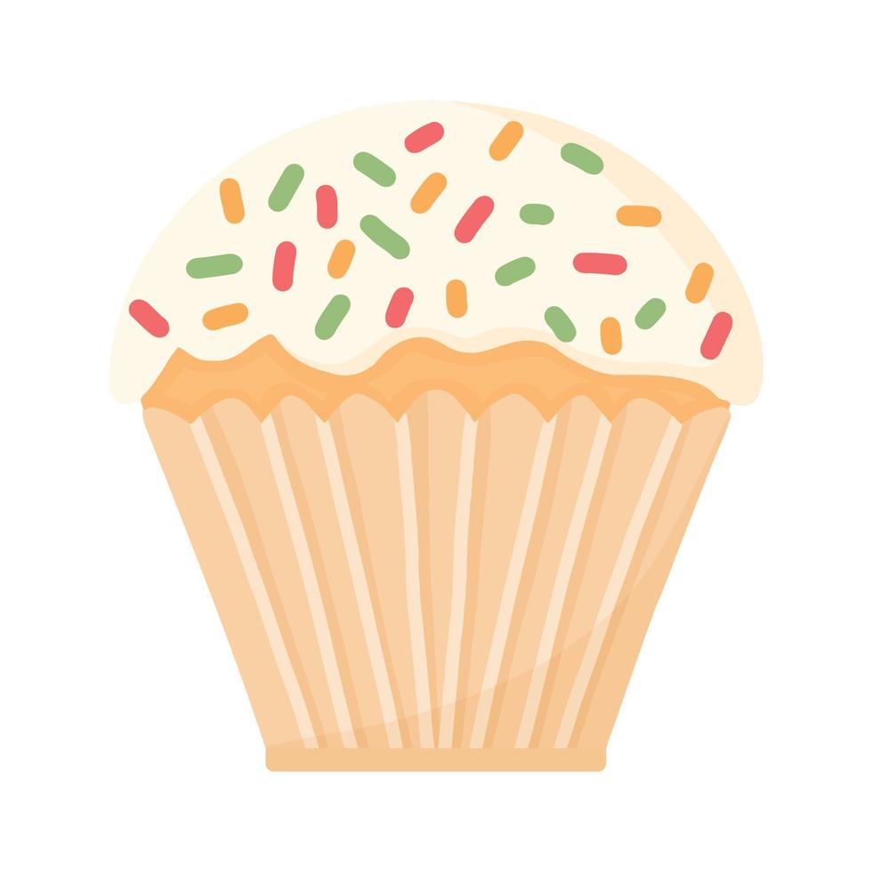 Delicious beautiful cupcake in sugar glaze. homemade muffin. Appetizing dessert for birthdays, weddings and other holidays. Logo for bakeries. vector illustration.