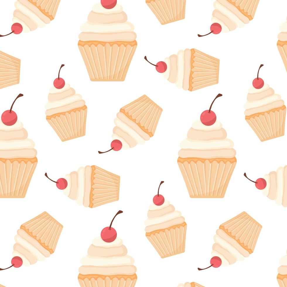 Pattern with cupcake and cherry. pattern with muffin with cream. Vector illustration in cartoon style.