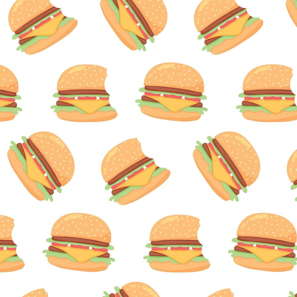 pattern with burger. Pattern with hamburger. Vector illustration in cartoon style.