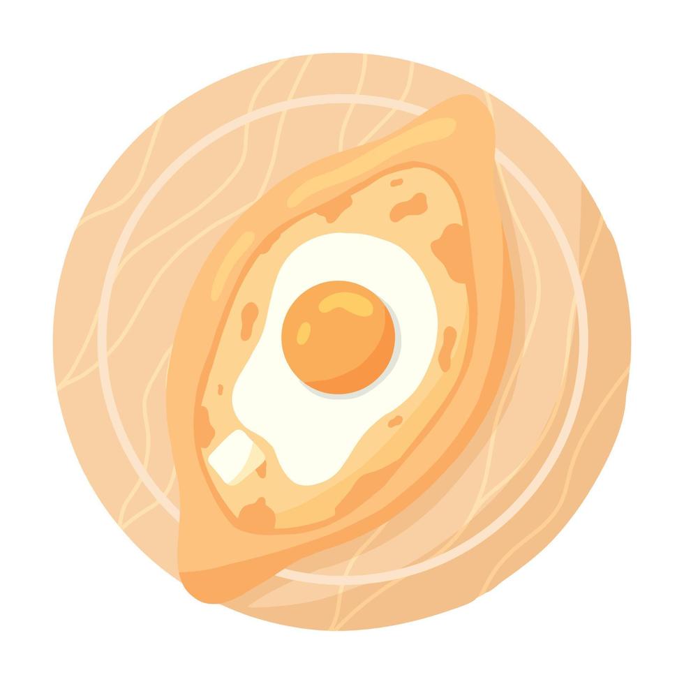 plato tradicional adjariano y georgiano - khachapuri. pan plano recién horneado con queso y huevo aislado sobre fondo blanco. ilustración vectorial dibujada a mano. vector