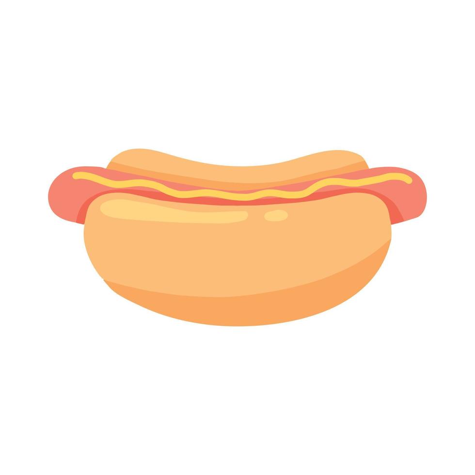 Hot Dog . Bun with sausage and mustard. Fast food. Vector illustration in cartoon style. Street food.
