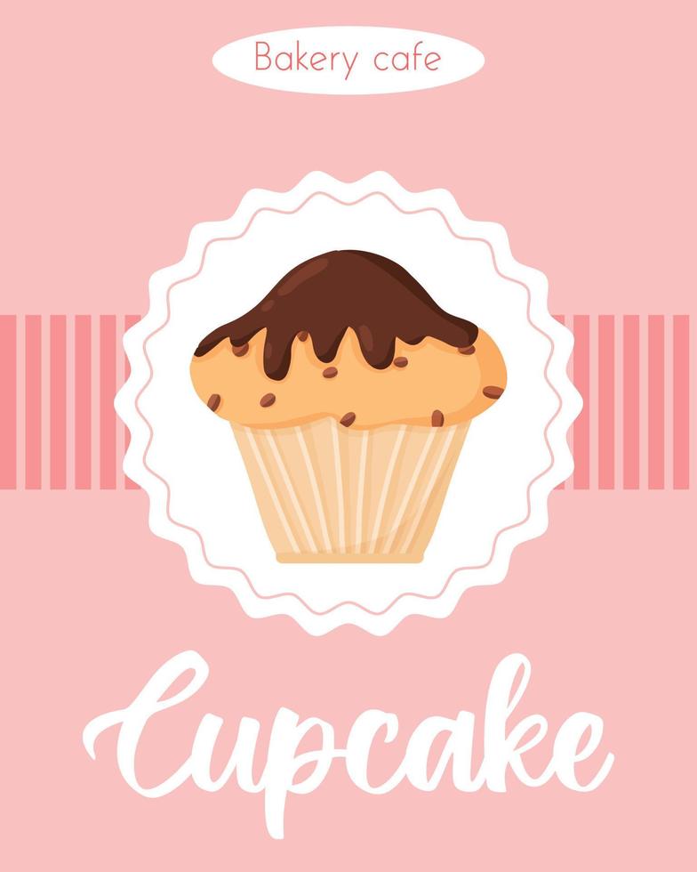 volante con delicioso hermoso muffin con pasas y chocolate.banner con muffins caseros. plantilla de póster para panaderías y pastelerías. ilustración vectorial vector