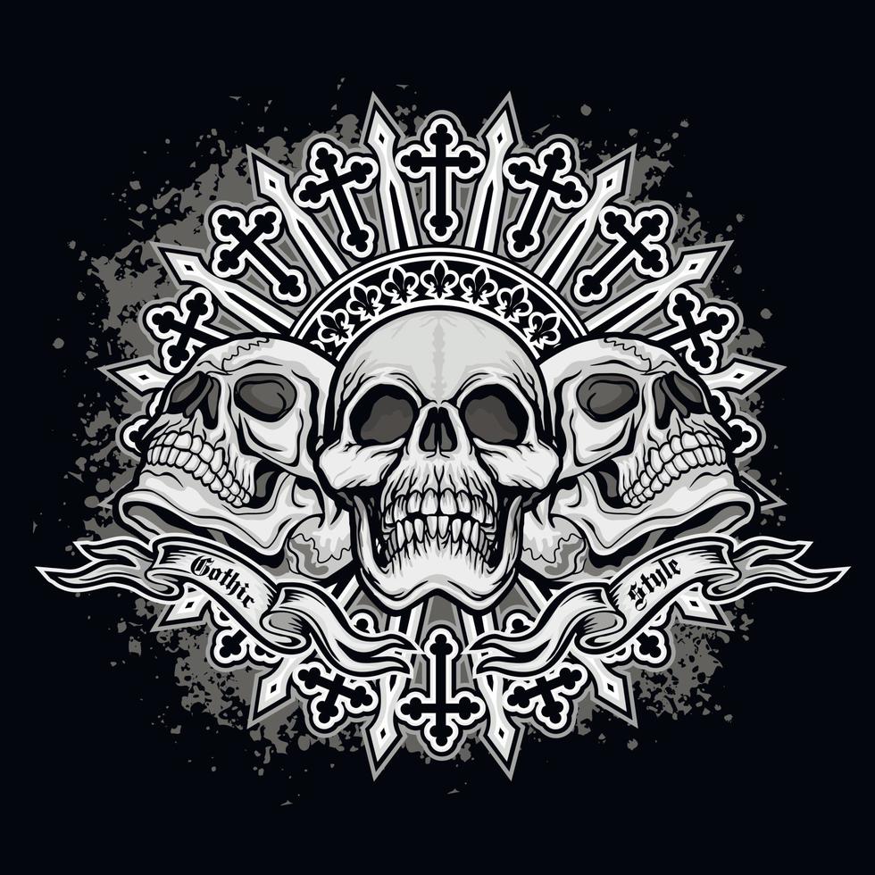 Gothic sign with skull, grunge vintage design t shirts vector