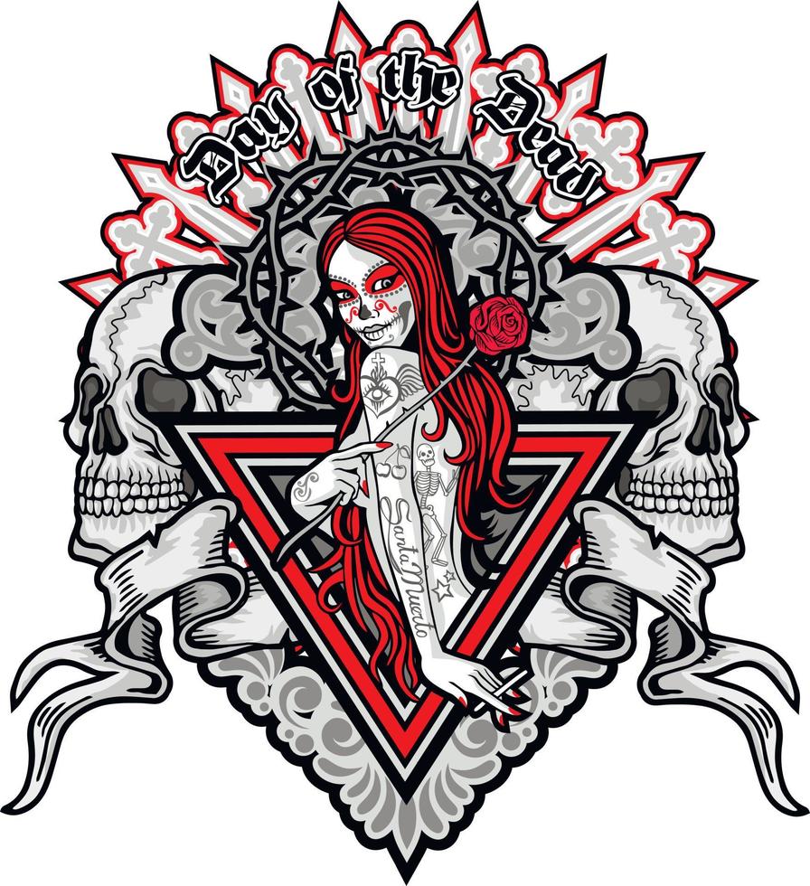 Gothic sign with skull and girl with skull makeup, grunge vintage design t shirts vector