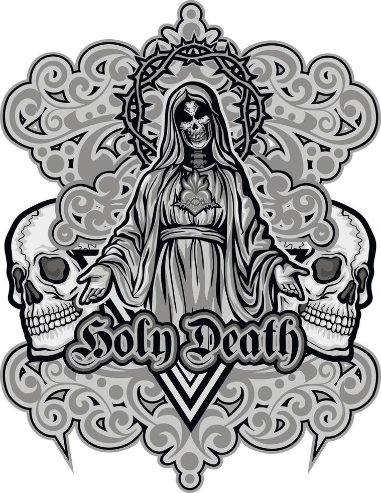 Holy Death, Day of the Dead,skeleton, grunge vintage design t shirts vector