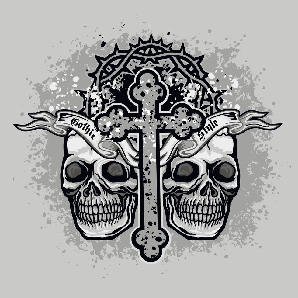 Signo gótico con calavera, camisetas de diseño vintage grunge vector