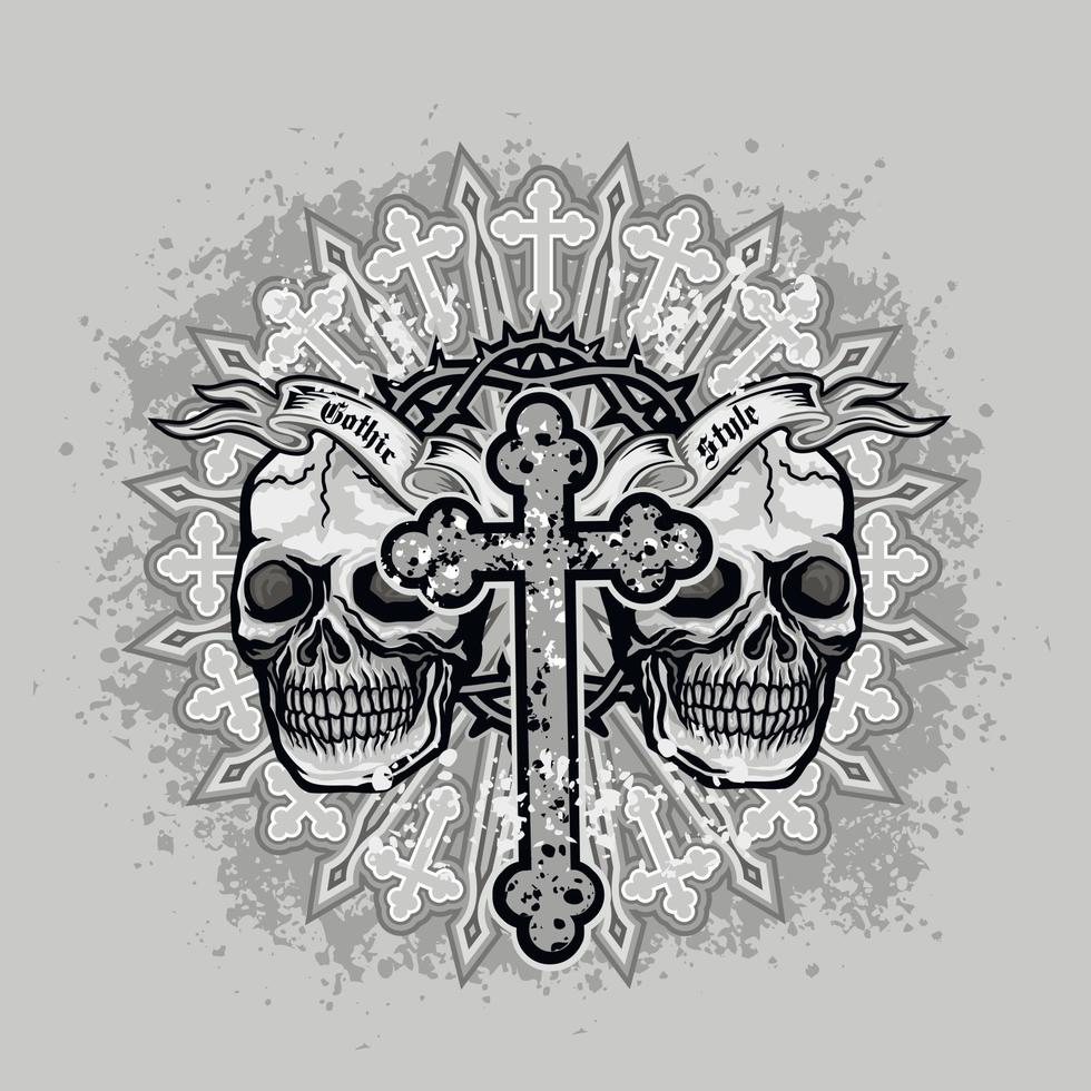 Signo gótico con calavera, camisetas de diseño vintage grunge vector