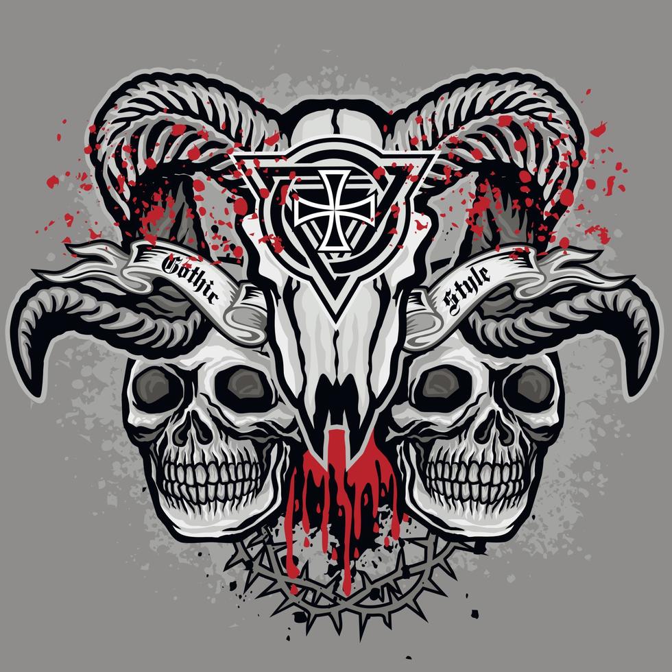 Signo gótico con calavera, camisetas de diseño vintage grunge vector