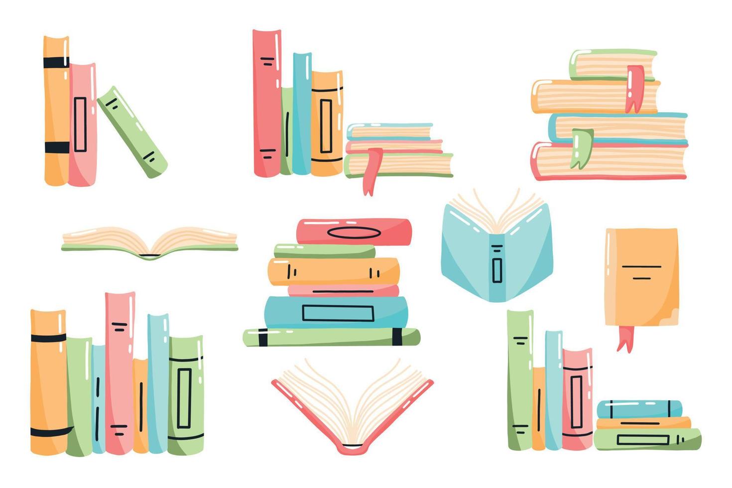 Set of Books in cartoon style. Stacks of Books. World Book Day. Vector illustration. Bright books.
