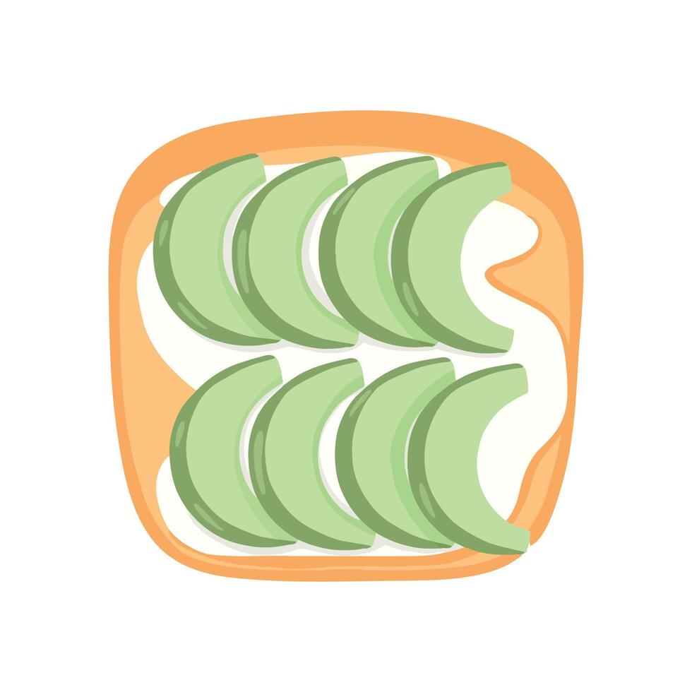 sándwich con aguacate y requesón. tostadas con verduras. comida vegetariana. ilustración vectorial en estilo de dibujos animados. desayuno saludable vector