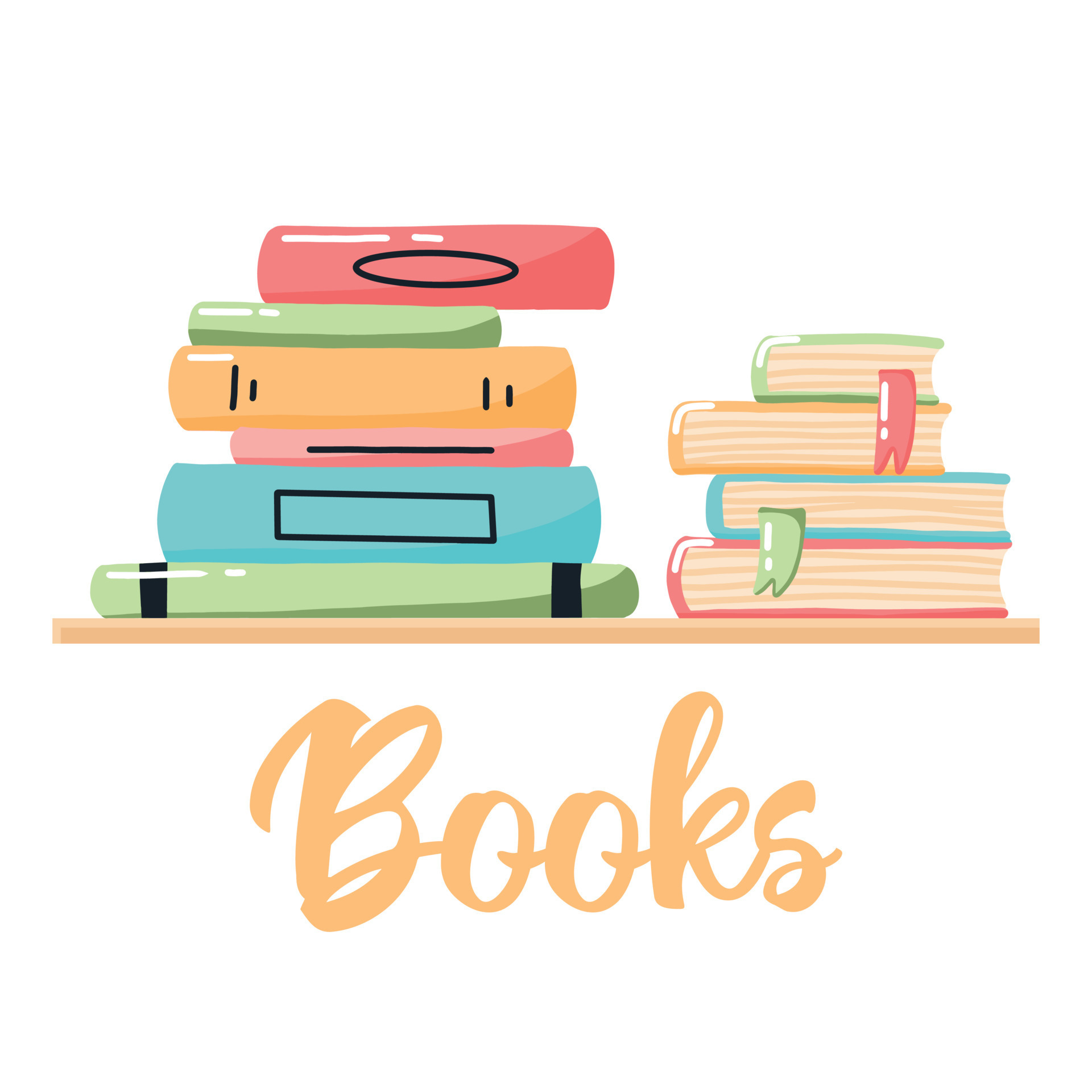 Stack of Books on the shelf in cartoon style. Bookshelf with Books. Vector illustration. 7801949