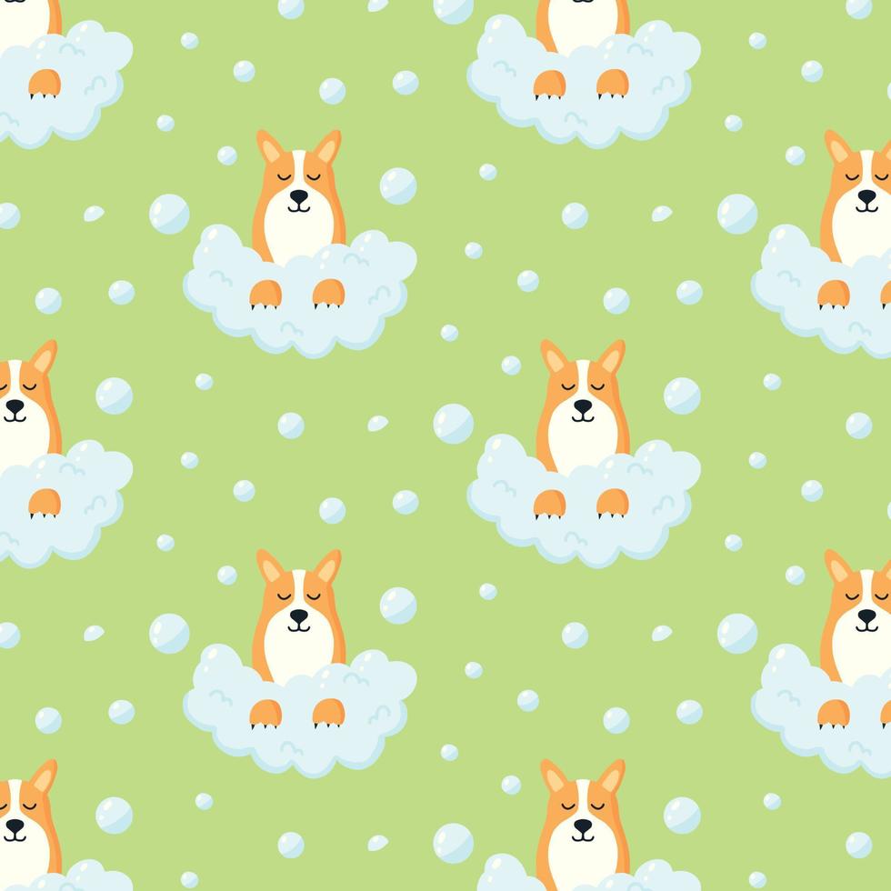 Pattern with a cute dog in the foam. Dog in foam. Vector illustration.