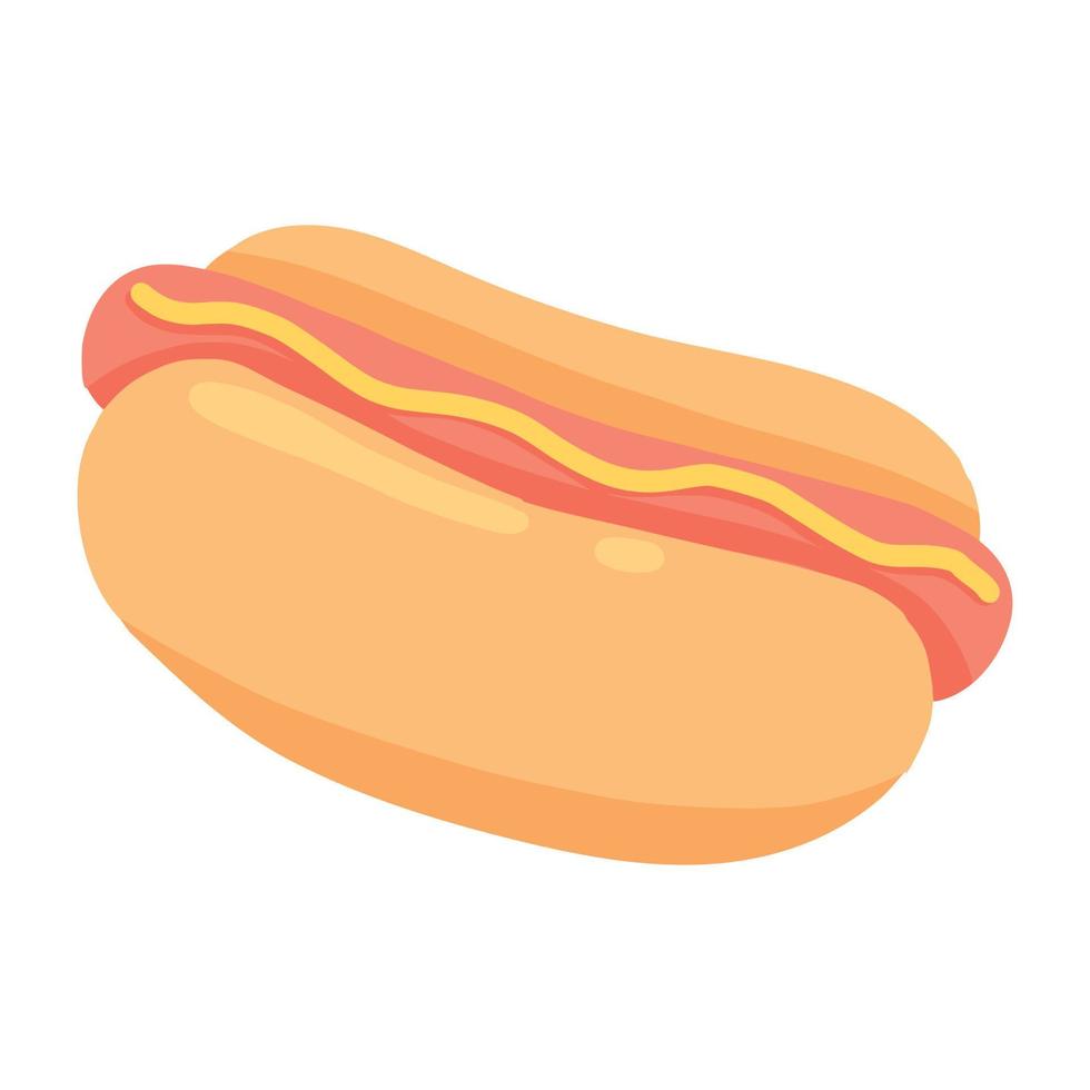 Hot Dog . Bun with sausage and mustard. Fast food. Vector illustration in cartoon style. Street food.