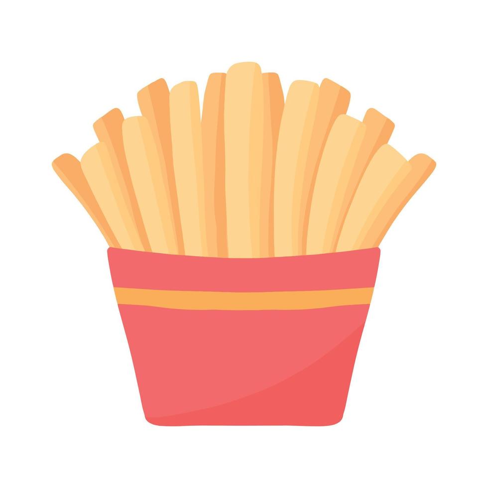 French fries. French fries in a red box. Vector illustration in cartoon style. Fast food. Street food. Potato snack.