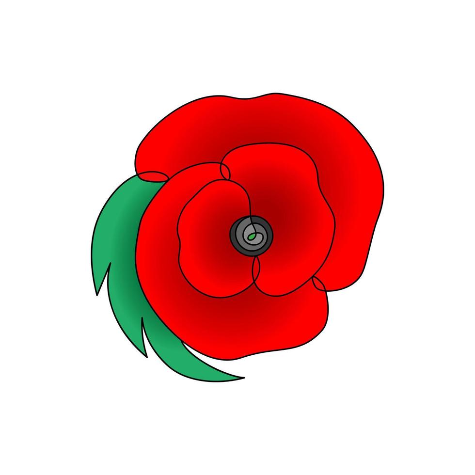 Remembrance red poppy, emblem drawn in one line. Minimalist art for memorial day, victory day, veterans day. Vector illustration.