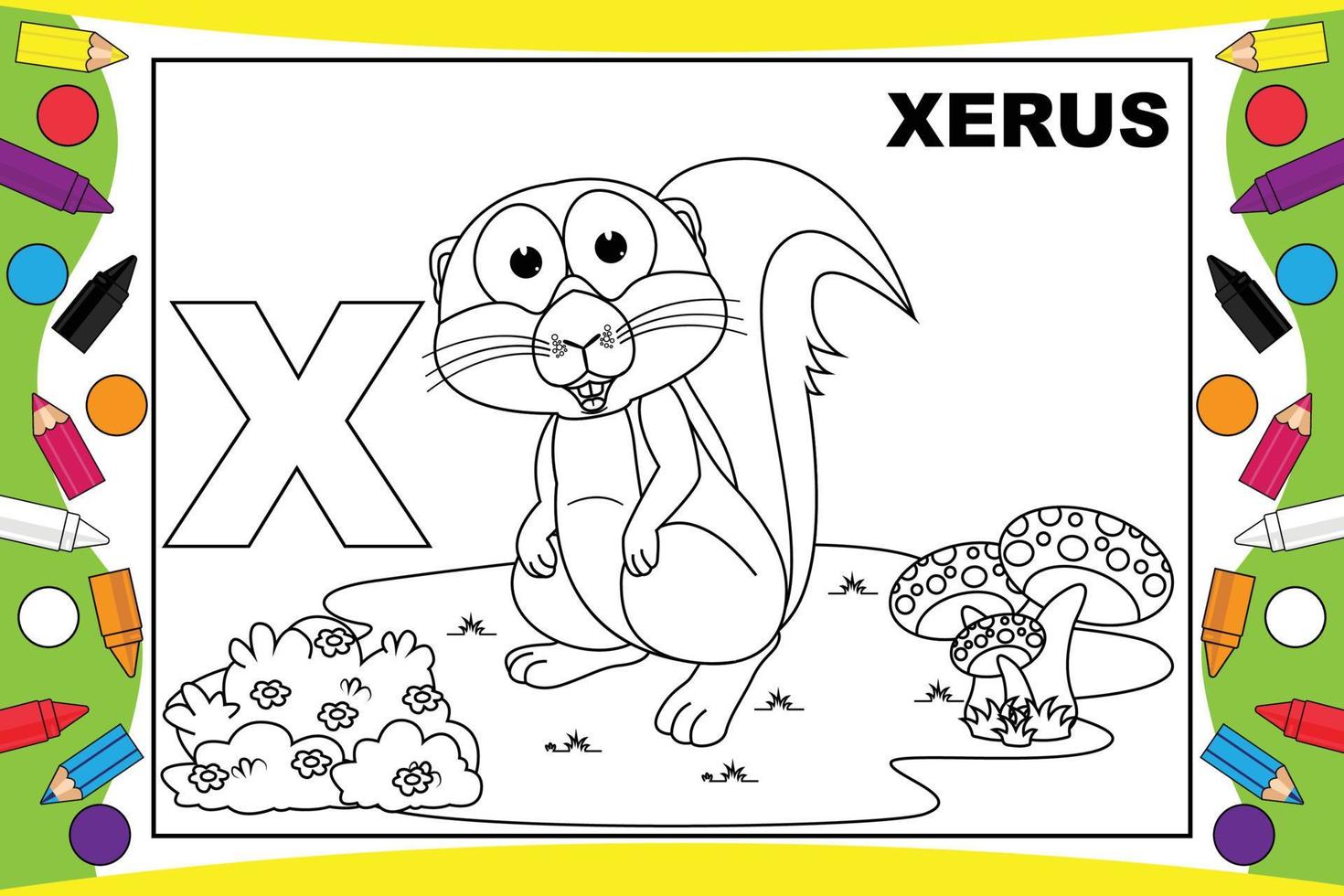 coloring xerus cartoon with alphabet for kids vector