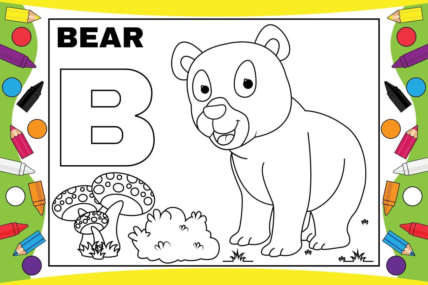 coloring bear cartoon with alphabet for kids vector