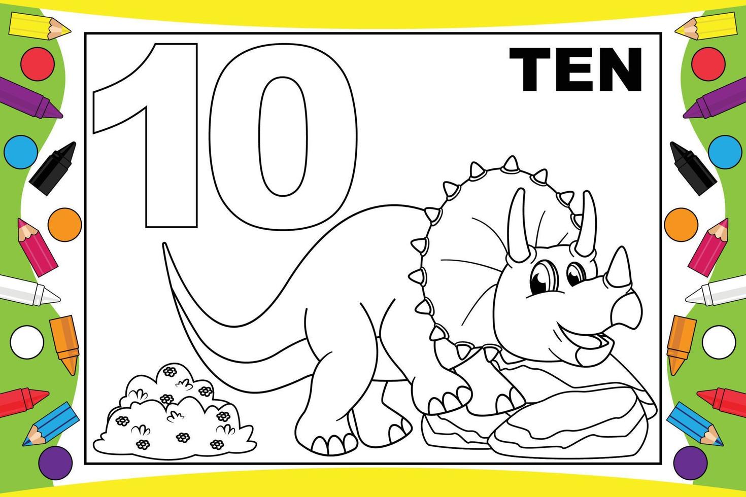 coloring dinosaur cartoon with number for kids vector
