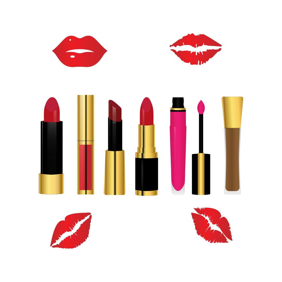 cute lipstick illustration set vector