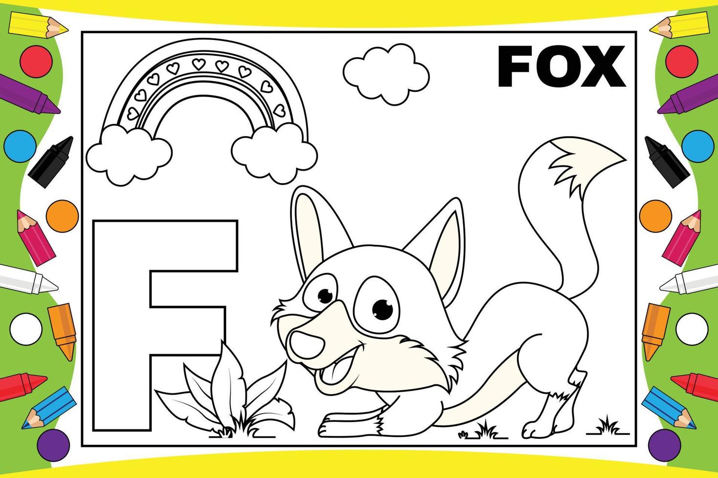 coloring fox cartoon with alphabet for kids vector