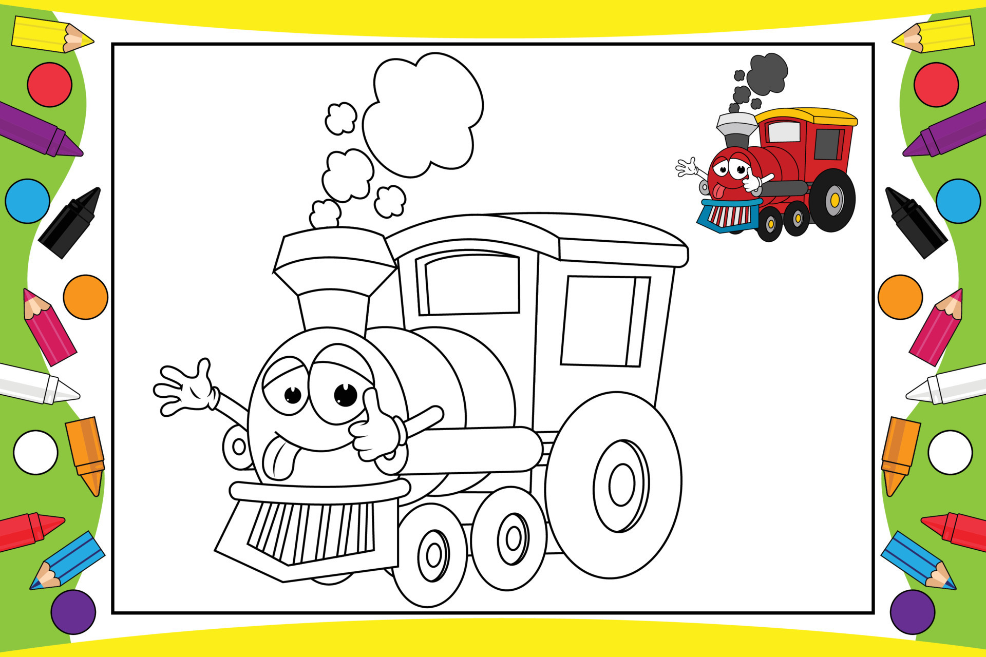 coloring train cartoon for kids 7802106 Vector Art at Vecteezy
