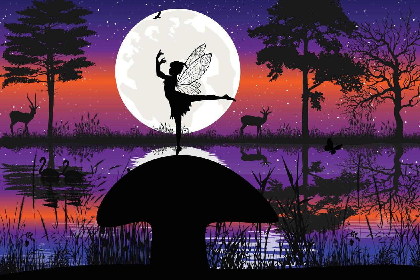 cute fairy and moon silhouette graphic vector