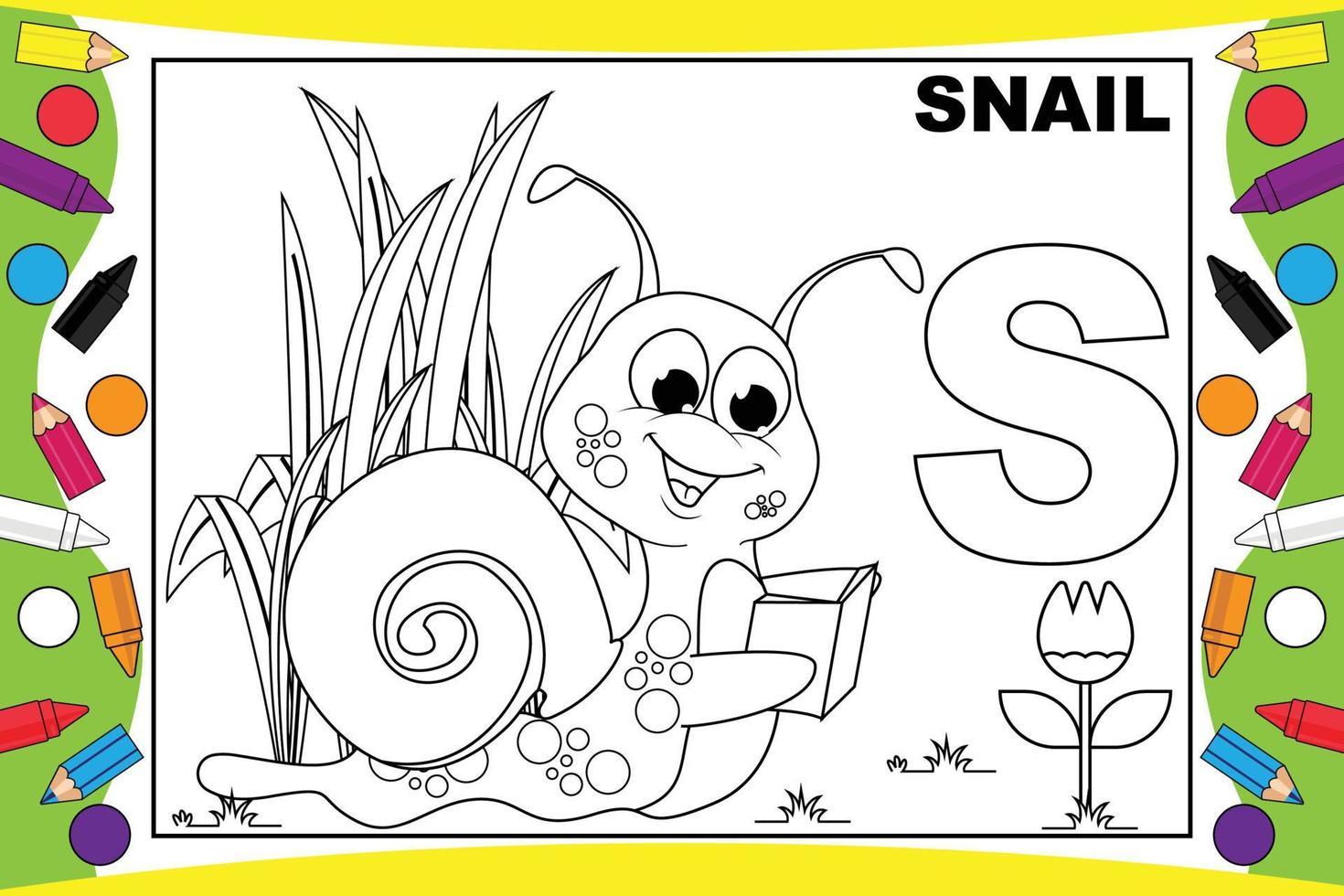 coloring snail cartoon for kids vector