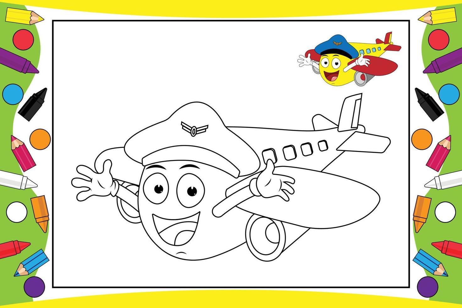 coloring air plane cartoon for kids vector