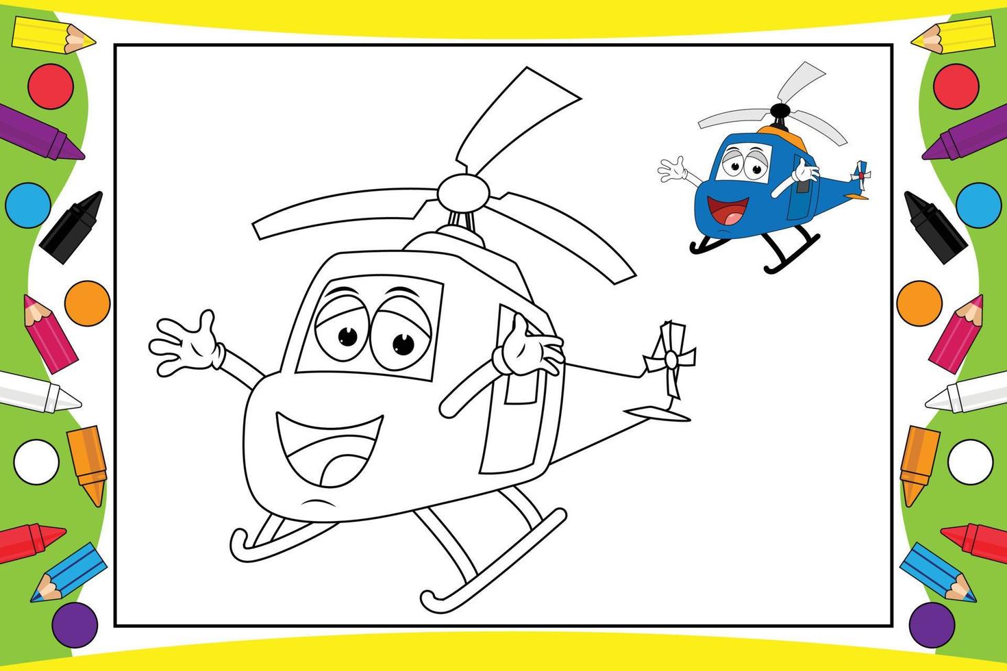 coloring helicopter cartoon for kids vector