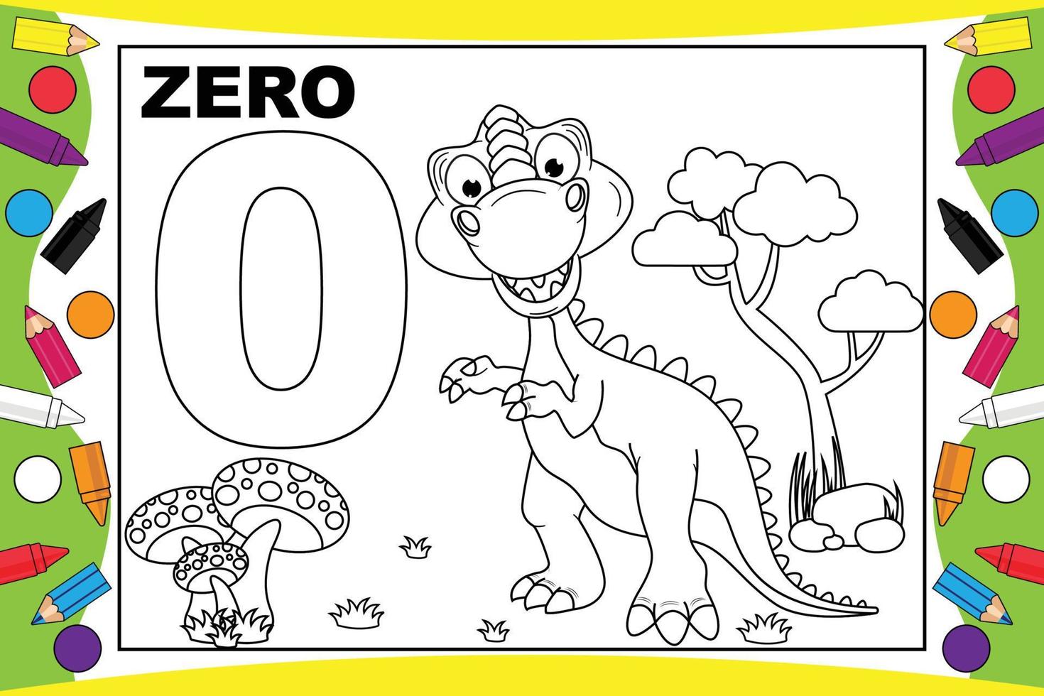 coloring dinosaur cartoon with number for kids vector