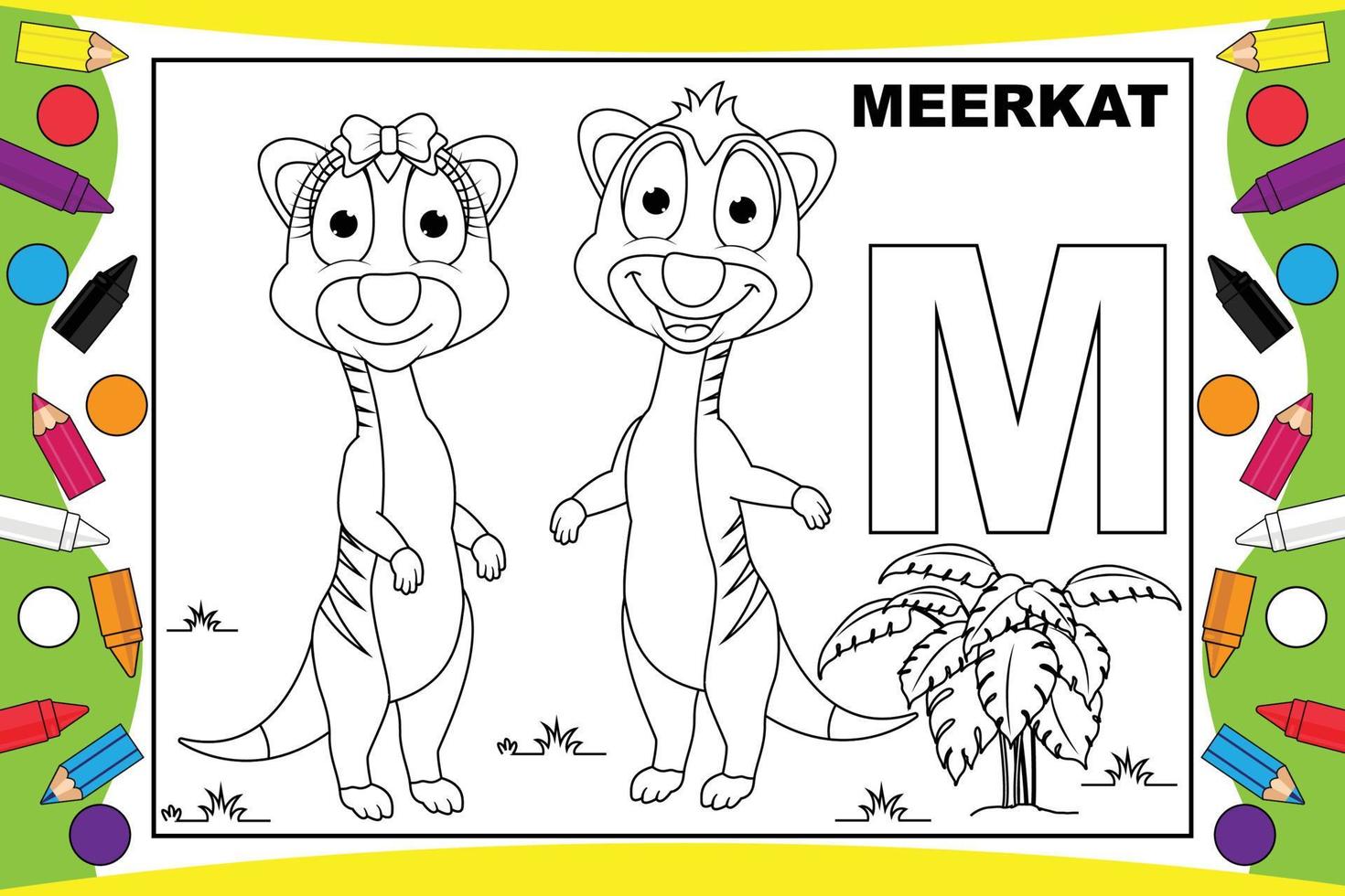 colorear dibujos animados de suricata con alfabeto para niños vector