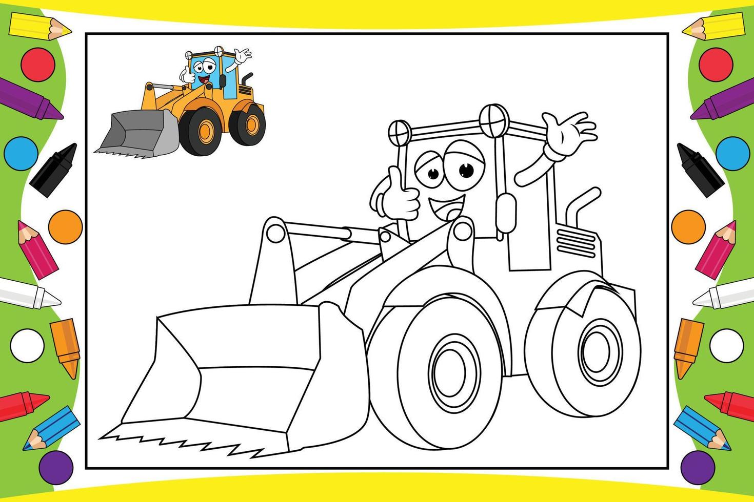 coloring bulldozer cartoon for kids vector