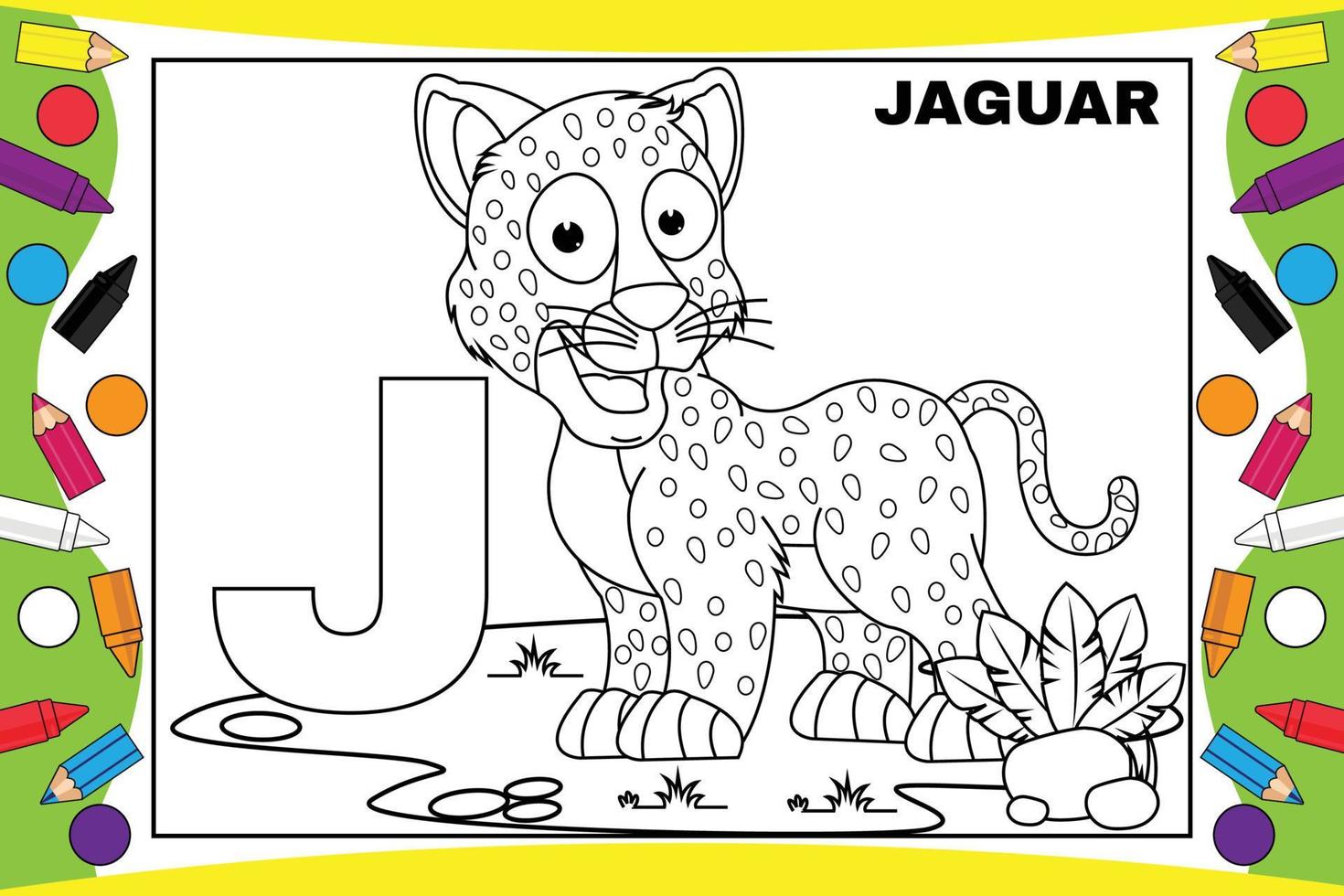 coloring jaguar cartoon with alphabet for kids vector