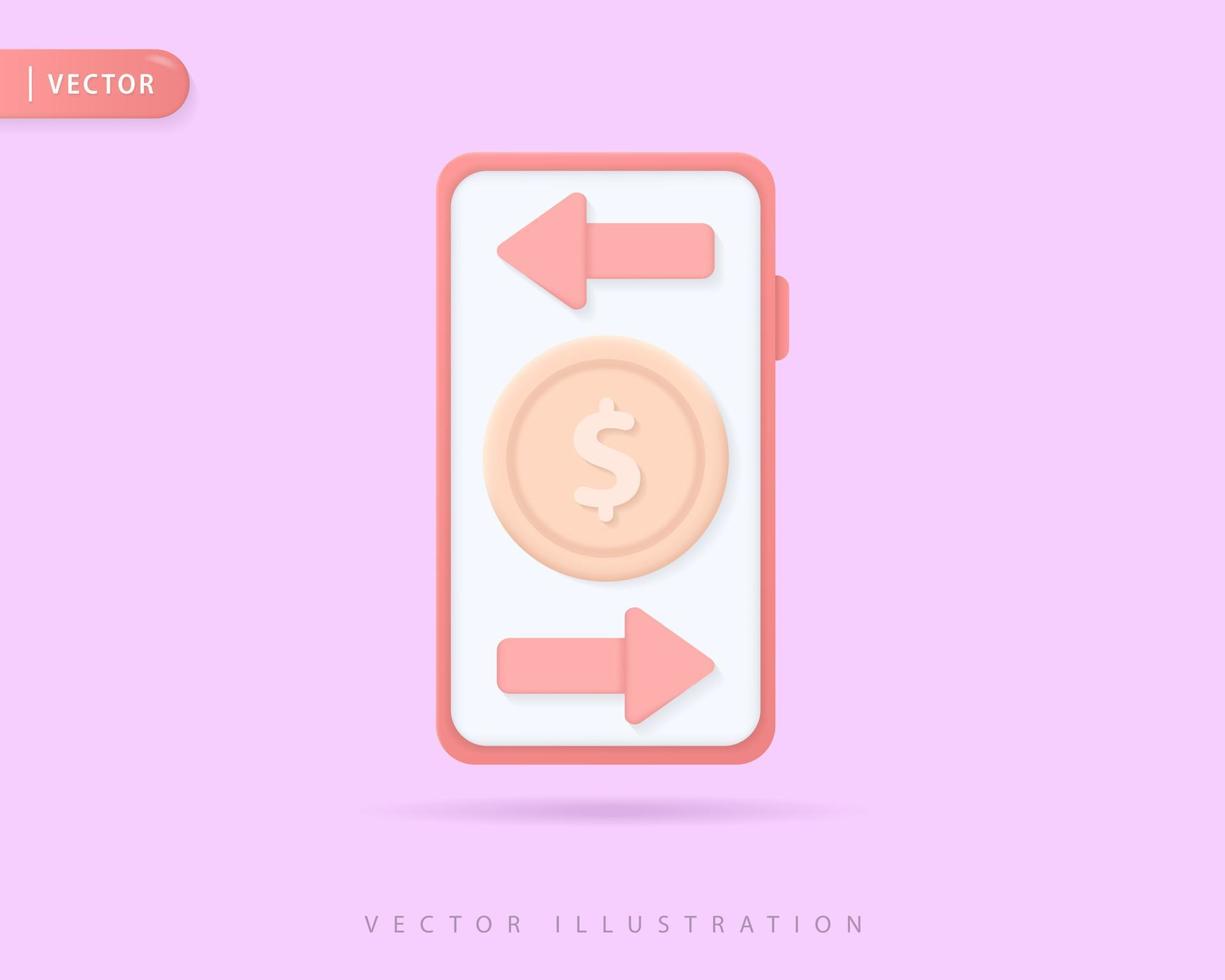 Realistic money transfer 3d icon design illustrations vector