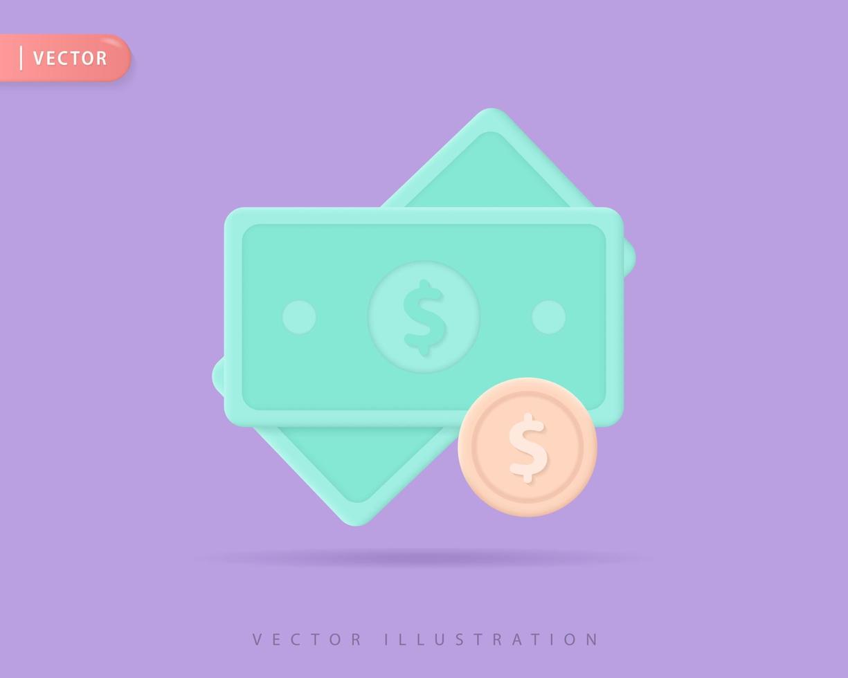 Ilustraciones de diseño de icono de dinero realista 3d vector