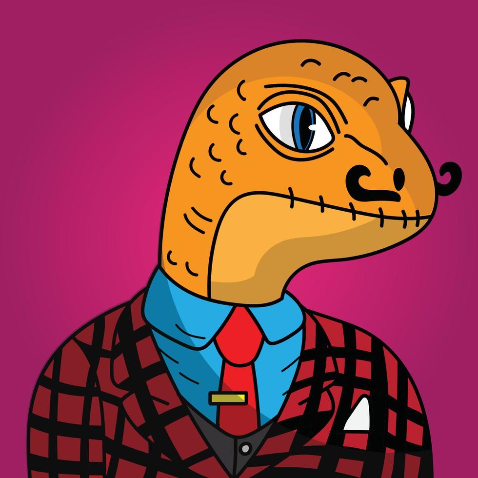 lagarto de personaje de dibujos animados nft con traje vector